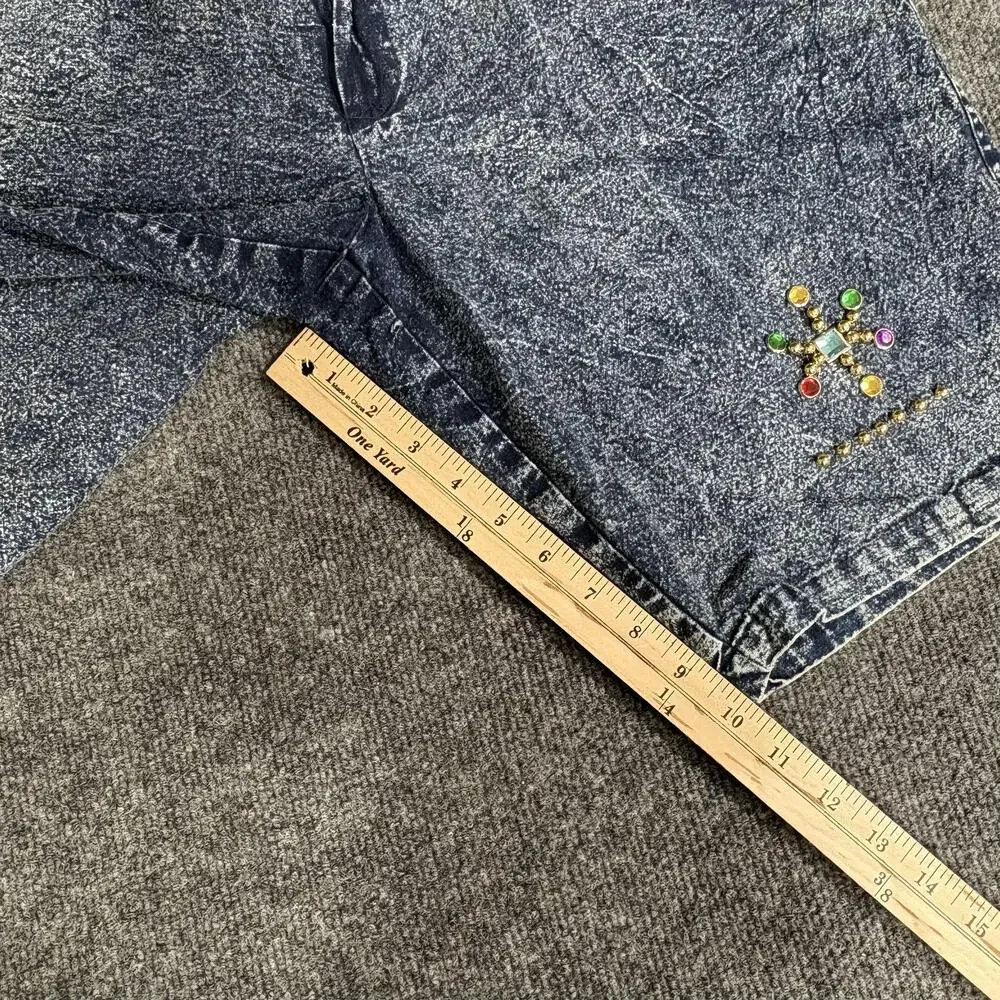 Vintage Acid Wash Denim Shorts Womens Small Blue Jeweled Embellished 90s